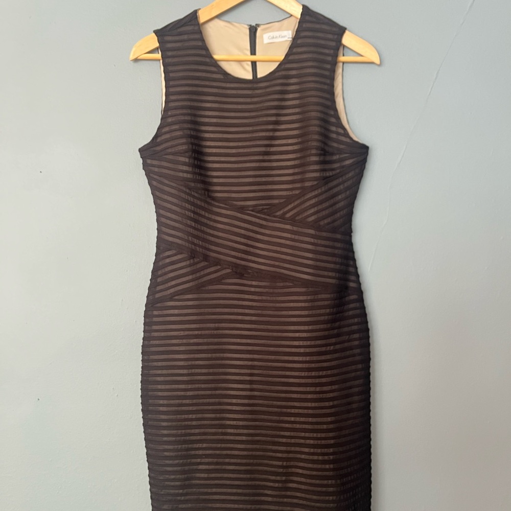 Calvin Klein Black Sheer Striped Midi Dress
